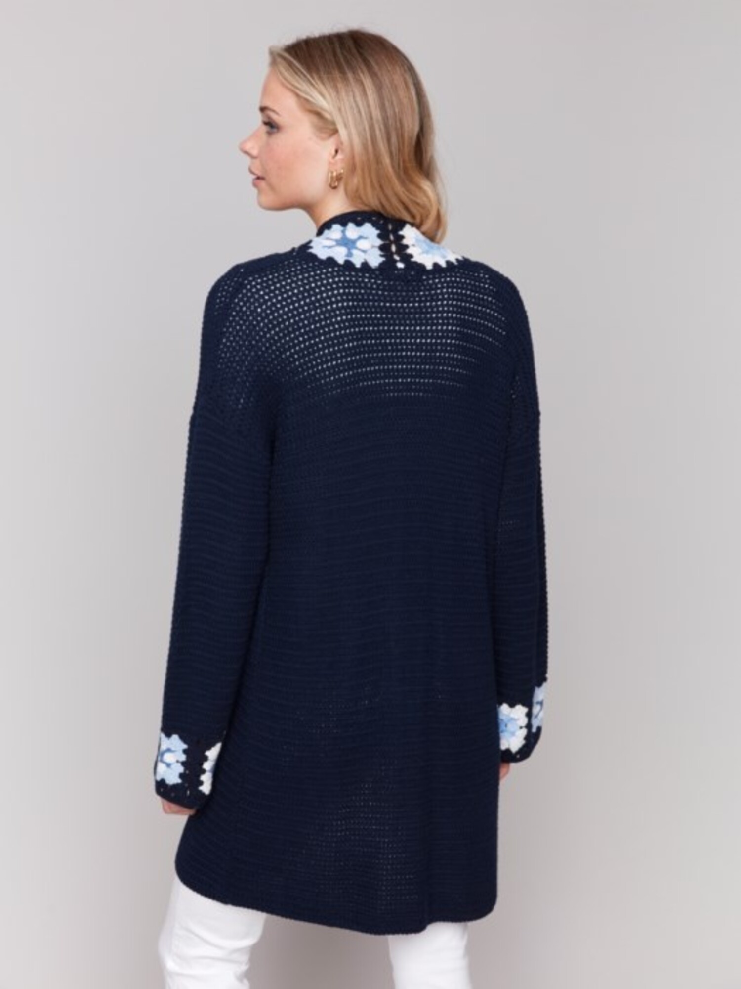 Charlie B C2789 Long Sleeve Knit Cardigan w/ Crochet Border - Main