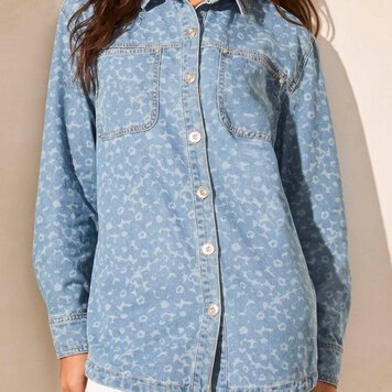 Tribal Tribal Light Printed Jean Button Up Overshirt 5800O