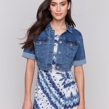 Charlie B Charlie B Cropped Jean Jacket W/ Short Sleeve C6112Y