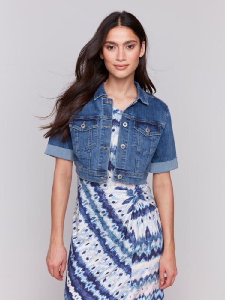 Charlie B Charlie B Cropped Jean Jacket W/ Short Sleeve C6112Y