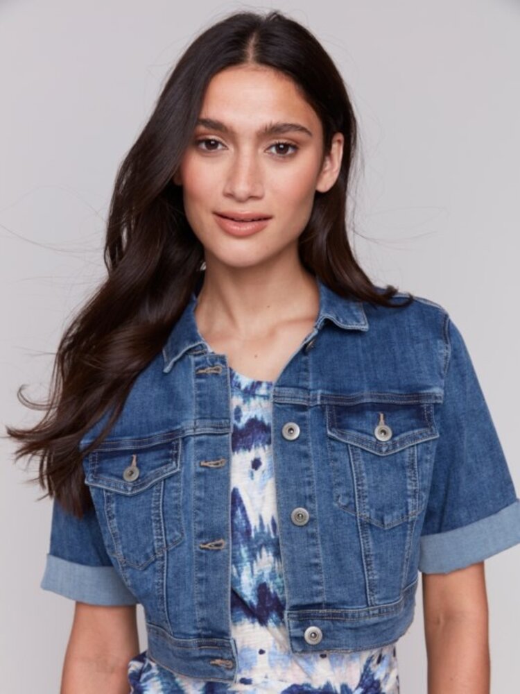 Charlie B Charlie B Cropped Jean Jacket W/ Short Sleeve C6112Y