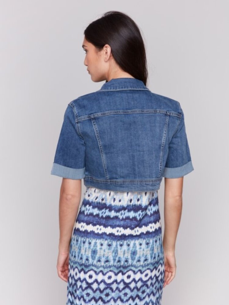 Charlie B Charlie B Cropped Jean Jacket W/ Short Sleeve C6112Y