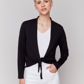 Charlie B Charlie B Long Sleeve Cotton Jersey Bolero Sweater W/ Front Tie C2645R