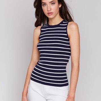 Tribal Charlie B Sleeveless Crew Neck Yarn Dye Mini Rib Stripe Cami C2781