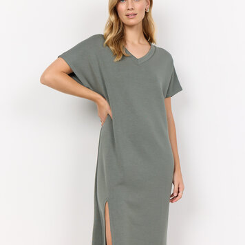 Soya Concept Soya Concept Banu 218 Modal Blend V Neck Short Sleeve Dress with Split