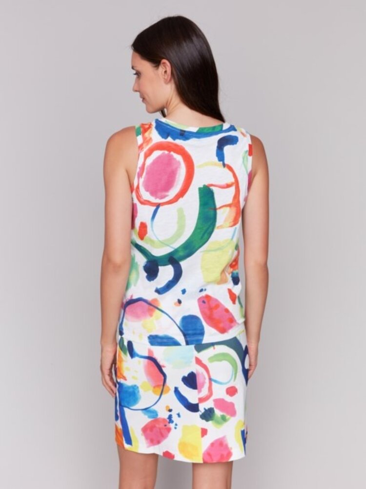 Charlie B Charlie B C1365H Printed Crew Neck with Twisted Hem Front Tank