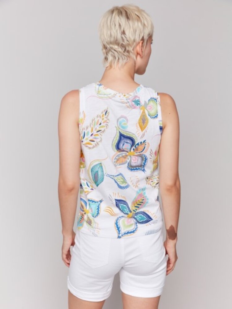 Charlie B Charlie B C1365H Printed Crew Neck with Twisted Hem Front Tank