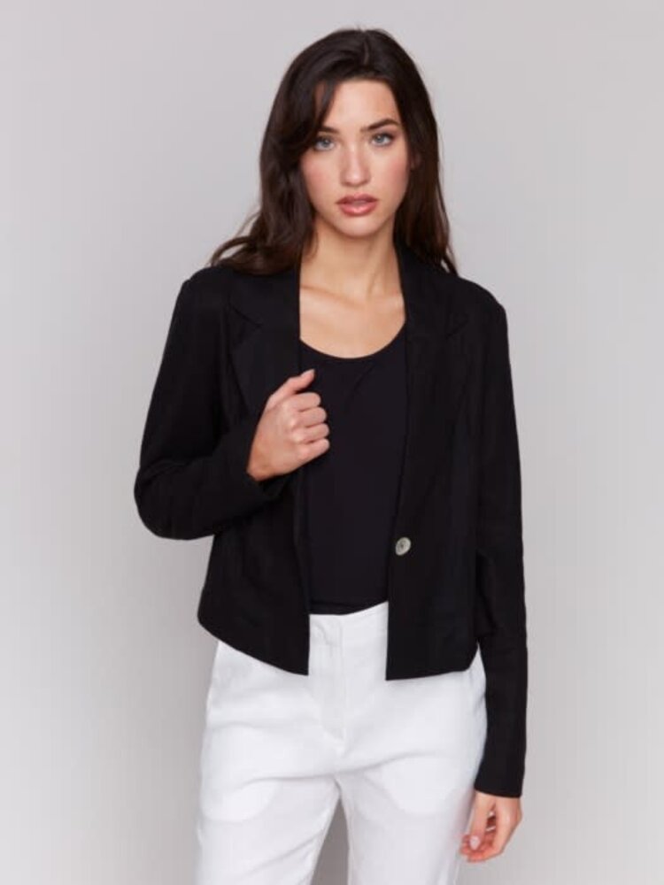 Charlie B Charlie B C6361 Long Sleeve Crop Blazer with 1 Button