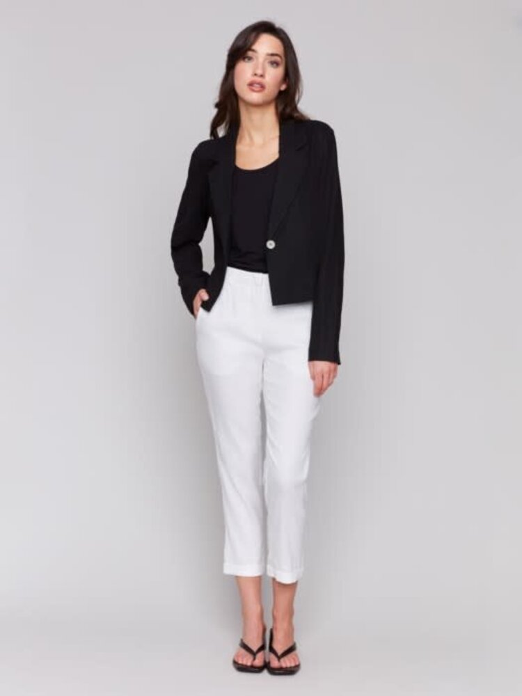 Charlie B Charlie B C6361 Long Sleeve Crop Blazer with 1 Button