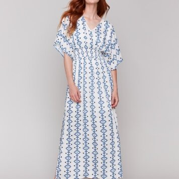 Charlie B Charlie B C3201P Printed Dolman Short Sleeves Maxi Dress
