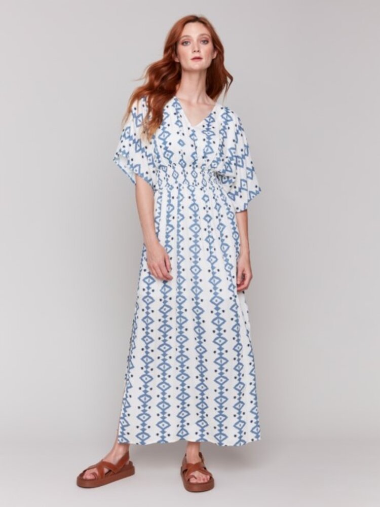Charlie B Charlie B C3201P Printed Dolman Short Sleeves Maxi Dress