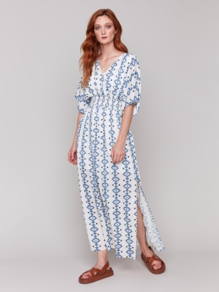 Charlie B Charlie B C3201P Printed Dolman Short Sleeves Maxi Dress