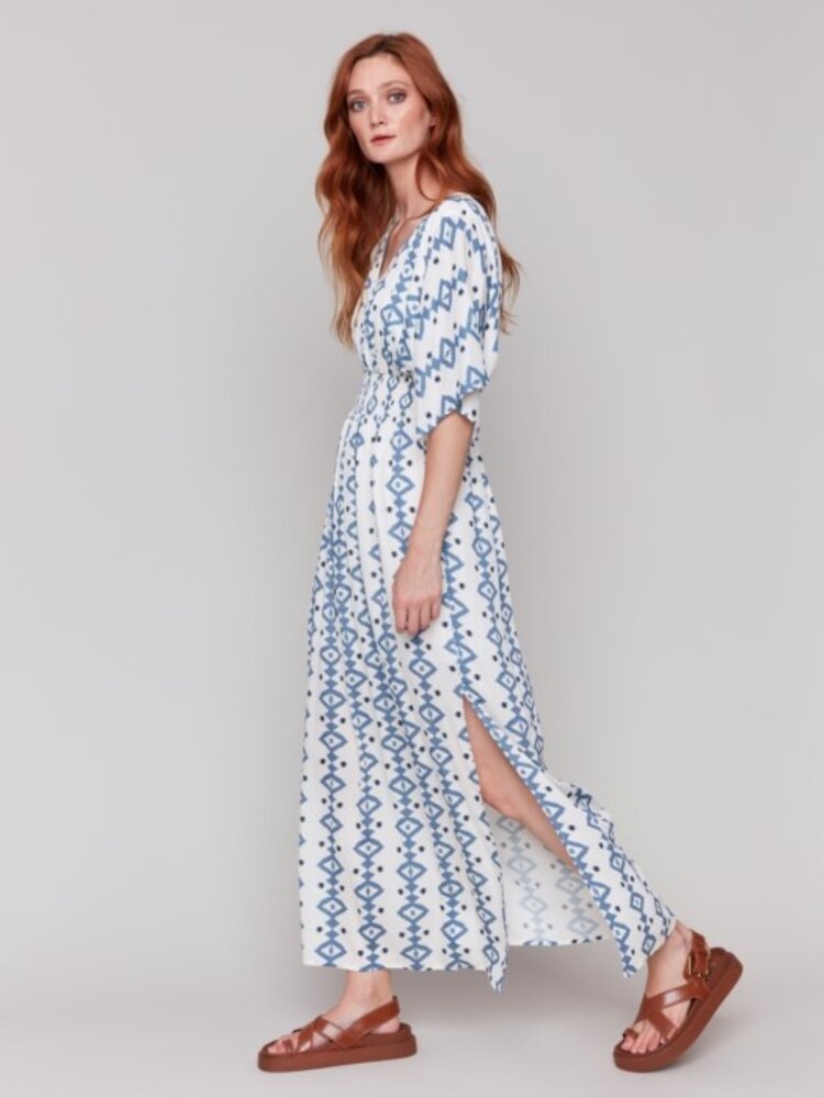 Charlie B Charlie B C3201P Printed Dolman Short Sleeves Maxi Dress