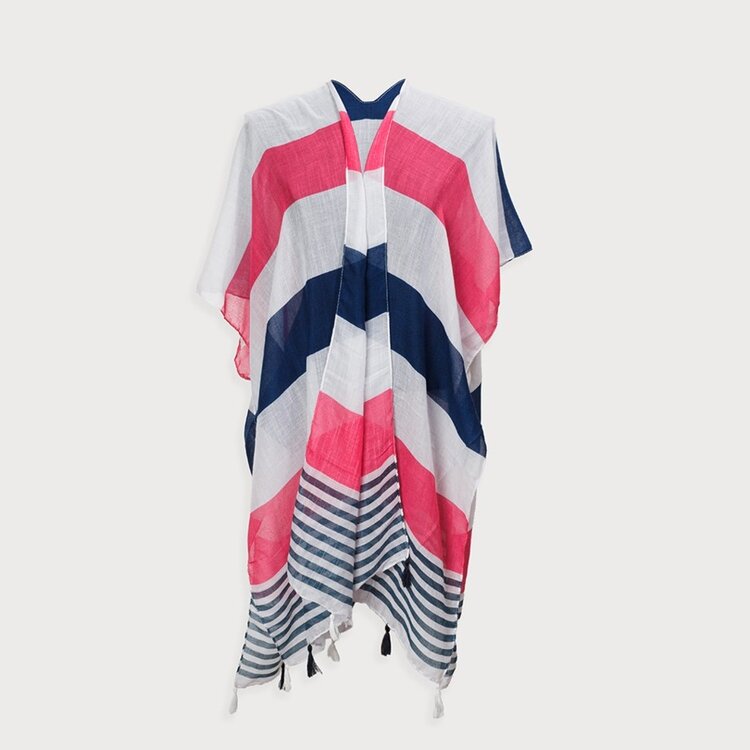 Caracol Caracol 6206 Lightweight Beach Cover Up in Stripes with Tassels
