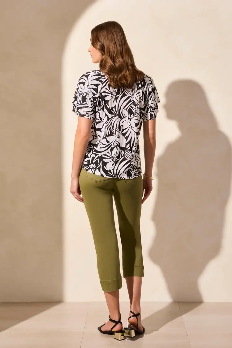 Tribal Tribal 2029O Linen Blend Ruffle Sleeve Top