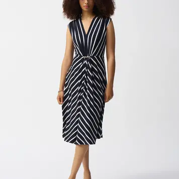 Joseph Ribkoff Sleeveless Silky Knit Strip Fit Flare Dress 251295