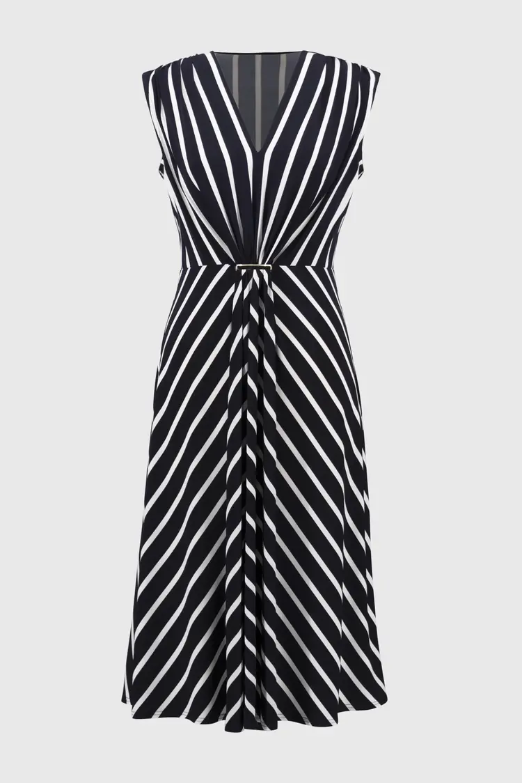 Joseph Ribkoff Sleeveless Silky Knit Strip Fit Flare Dress 251295