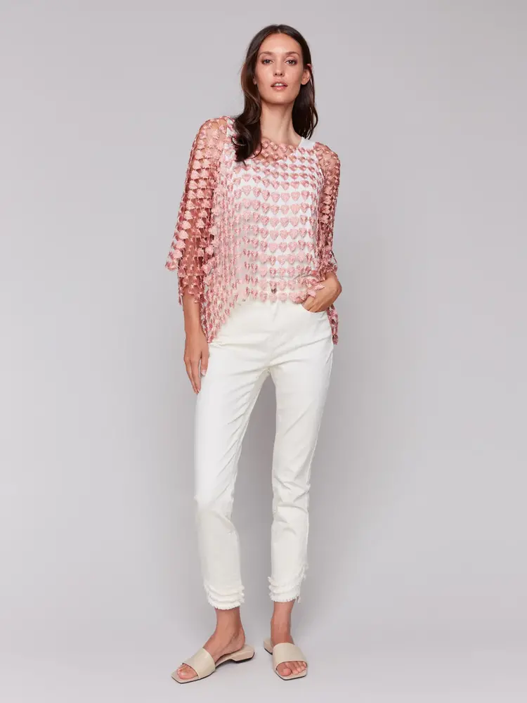 Charlie B Charlie B C4545 Heart Embroidery Blouse