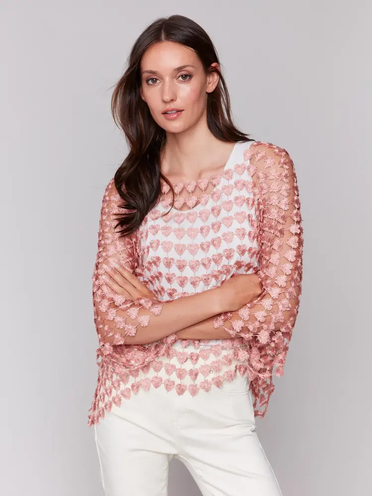 Charlie B Charlie B C4545 Heart Embroidery Blouse