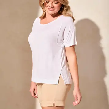 Tribal Tribal 2052O Short Sleeve Crewneck Top w/ Back Shirring