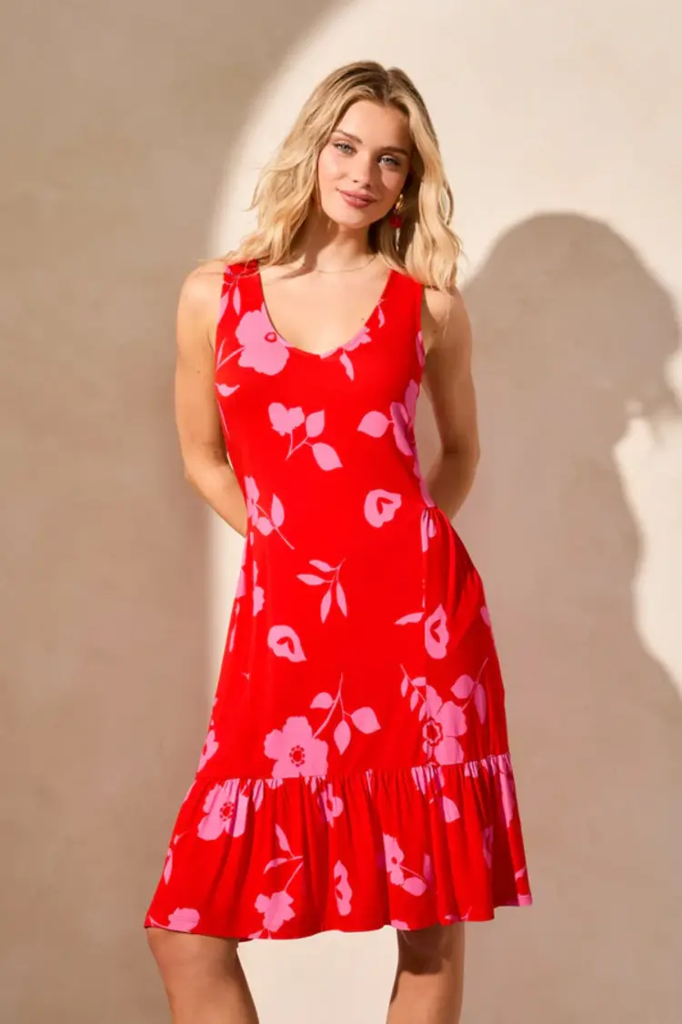 Tribal Tribal 1340O Printed Sleeveless Dress with Pockets