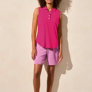 Tribal Tribal 2061O Performance UPF 50+ Sleeveless Polo Top with Scallop Edges