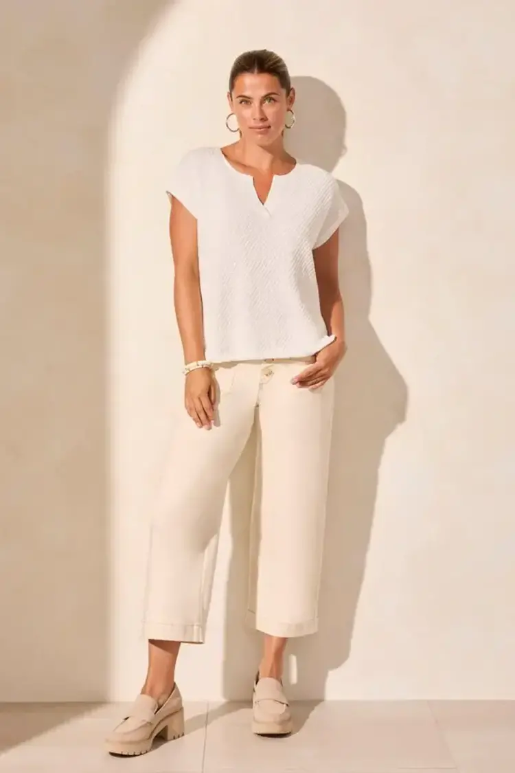 Tribal Tribal 5704O Side Slit V Neck Sweater with Extended Shoulders