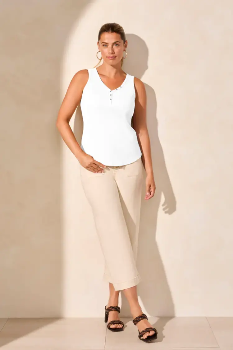 Tribal Tribal 5361O Henley Sleeveless Top with Buttons