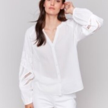 Charlie B Charlie B Raglan Long Sleeve Blouse W/ Embroidery C4600E