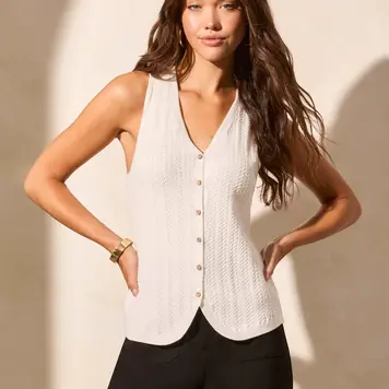 Tribal Tribal 2162O Button Up Sweater Vest with Wood Buttons