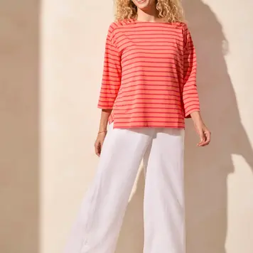 Tribal Tribal 2088O Stripe Jersey Boat Neck Top