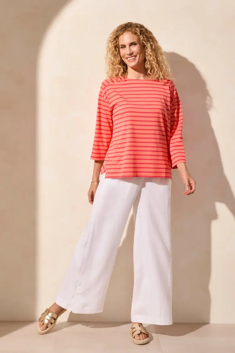 Tribal Tribal 2088O Stripe Jersey Boat Neck Top