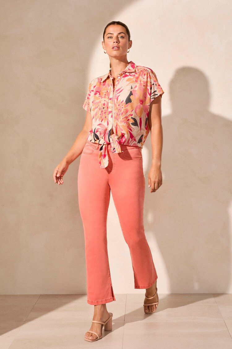 Tribal Tribal 2084O Tie Front Short Sleeve Shirt