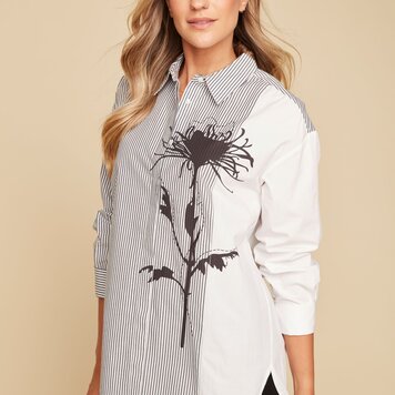 Renuar Renuar Woven Button Up Blouse W/ Flower Print R5149