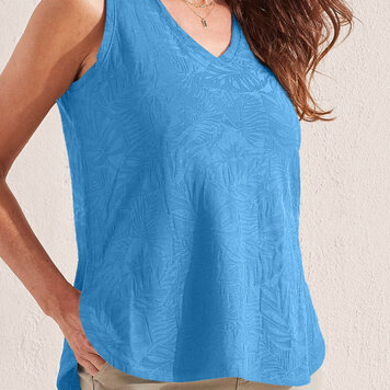 Tribal Tribal V Neck Tank Top W/ Curved Hem 1810O