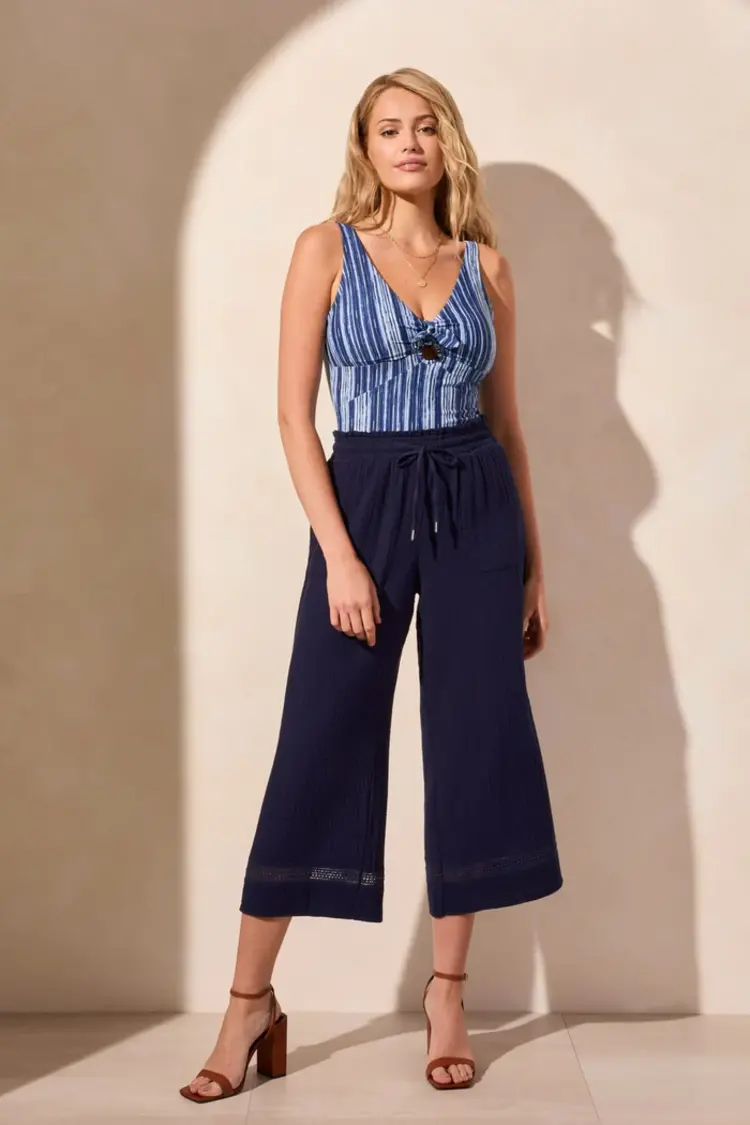 Tribal Tribal Pull On Cover Up Cotton Capri W/ Detailed Hem 2131O