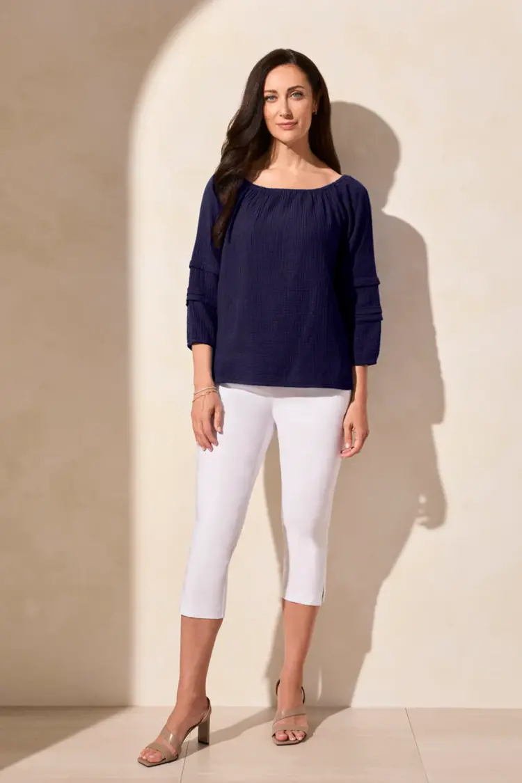 Tribal Tribal On/Off Shoulder Blouse W/ Sleeve Detail 5728O