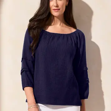 Tribal Tribal On/Off Shoulder Blouse W/ Sleeve Detail 5728O