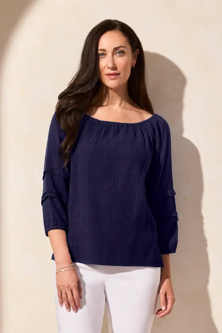 Tribal Tribal On/Off Shoulder Blouse W/ Sleeve Detail 5728O