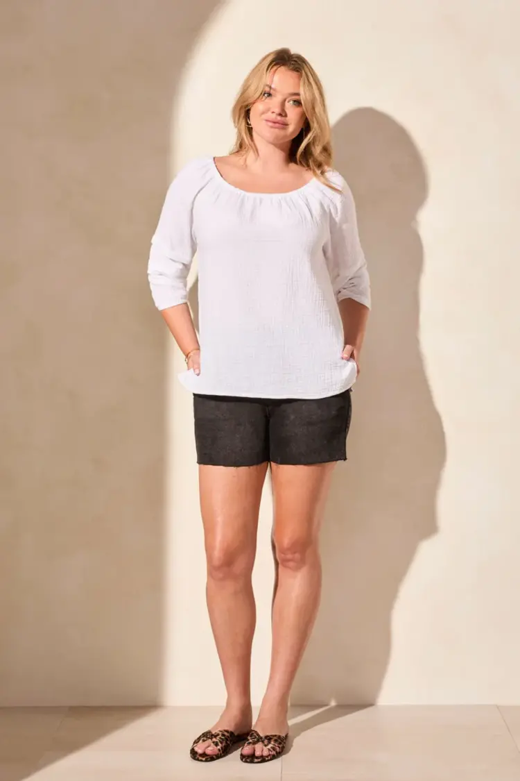 Tribal Tribal On/Off Shoulder Blouse W/ Sleeve Detail 5728O