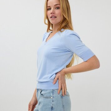 Esqualo Esqualo SP2507007 Gathered Short Sleeve V Neckline Knit