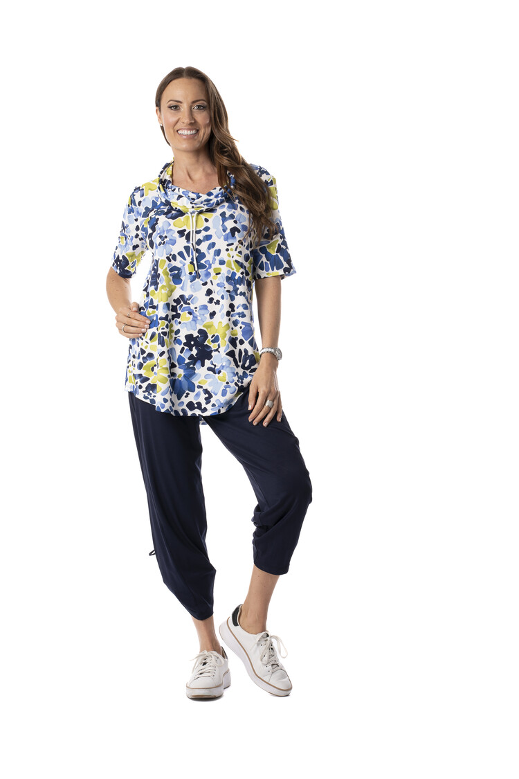 Pure Essence Pure Essence short sleeve cowl neck top 598-4574