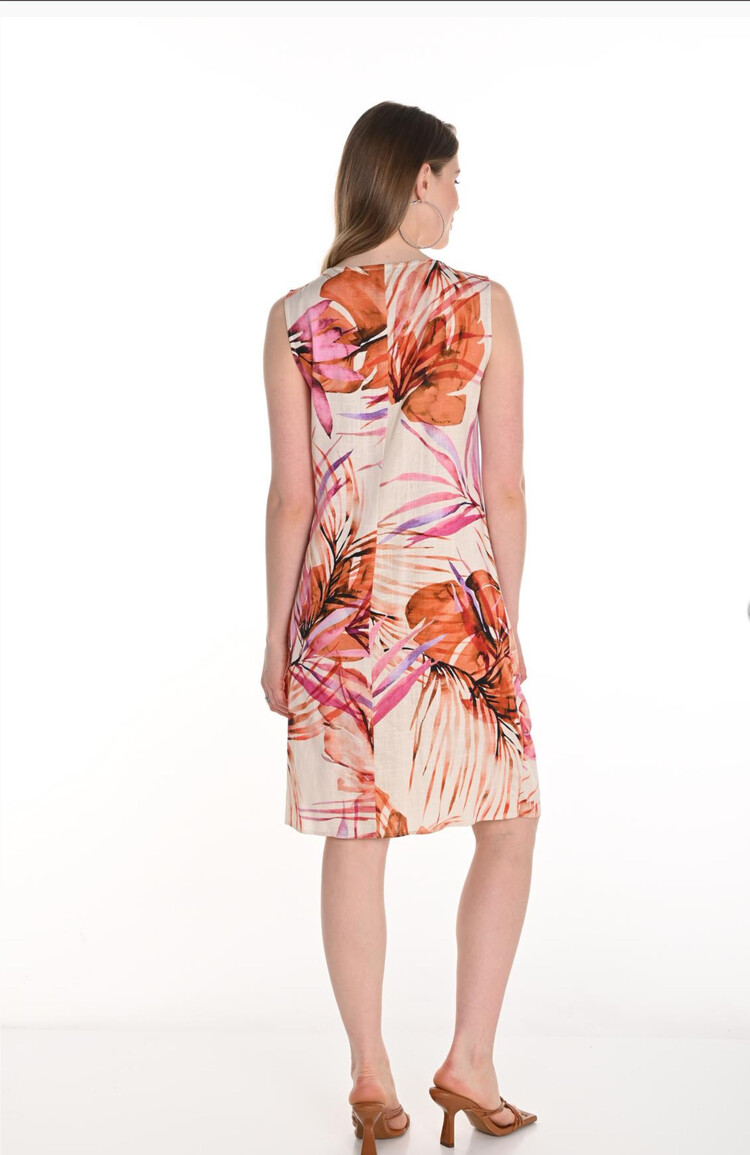 Frank Lyman Frank Lyman 256286 Sleeveless Woven Dress with Tropical Print