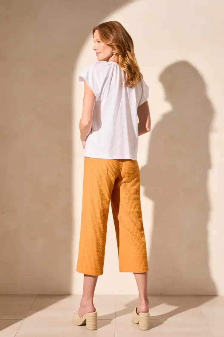 Tribal Tribal 2192O Short Sleeve Split Neck Top w/ Tassel