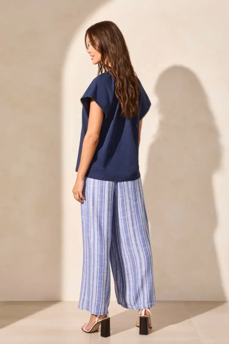 Tribal Tribal 2192O Short Sleeve Split Neck Top w/ Tassel