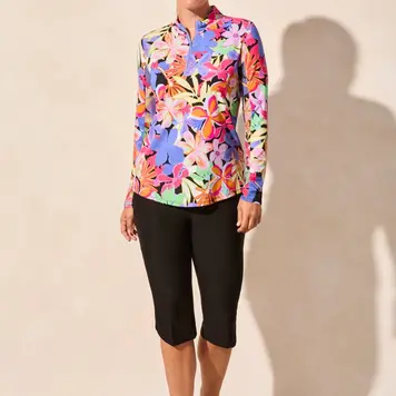 Tribal 1410O Long Sleeve Mock Neck Top with Side Slits