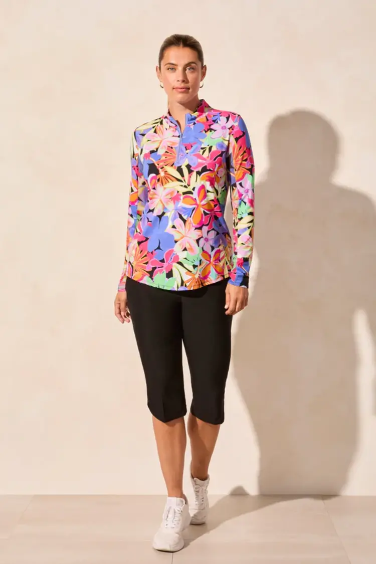 Tribal 1410O Long Sleeve Mock Neck Top with Side Slits