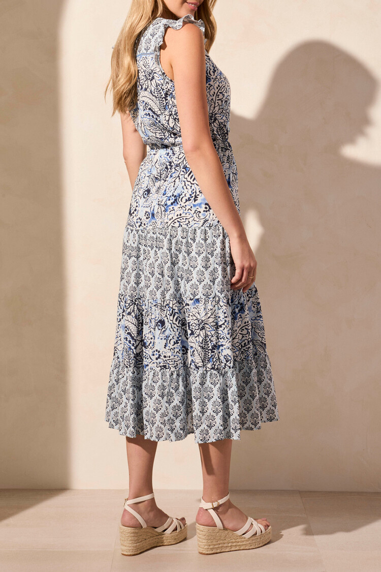 Tribal Tribal 888O Printed V Neck Dress with Drawstring Waist