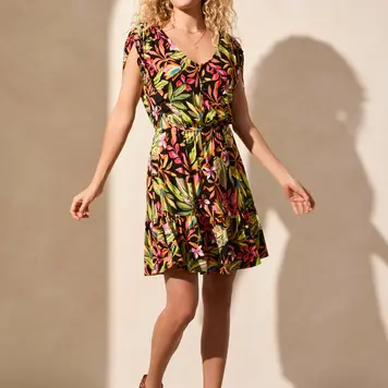 Tribal Tribal 929O Adjustable Cap Sleeve V Neck Dress