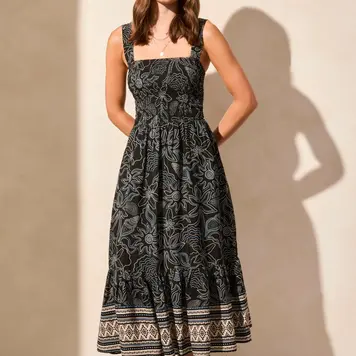 Tribal Tribal 937O Lined Sleeveless Dress with Ruching Top